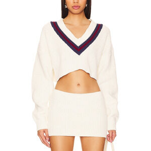 Champion x Danielle Guizio White Crop Rib Knit Pullover Sweater Size S